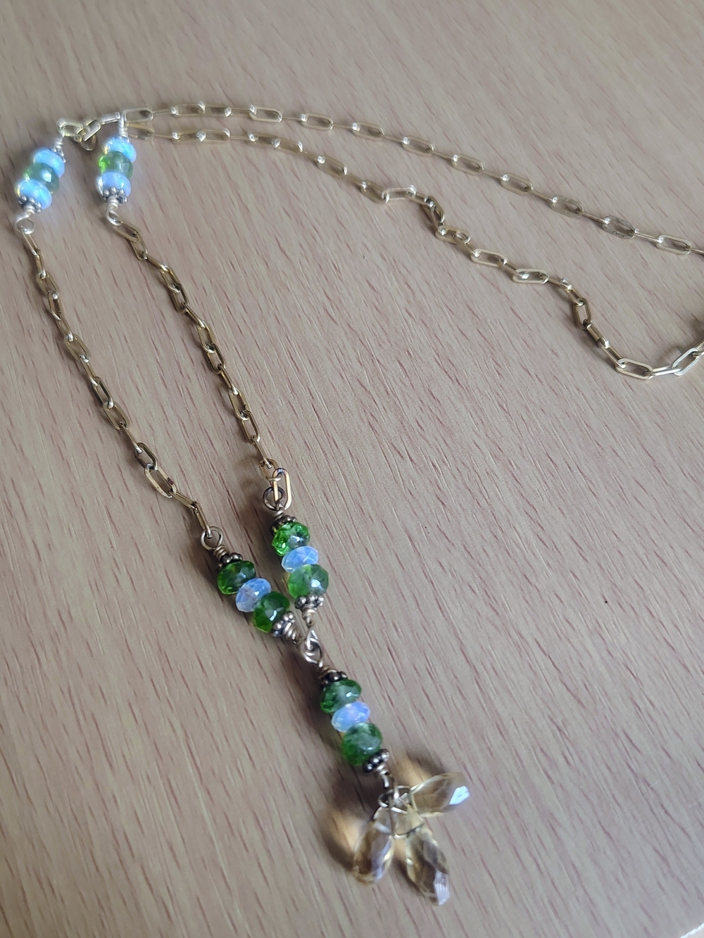 Gold Filled Chain Necklace with Faceted Gemstones